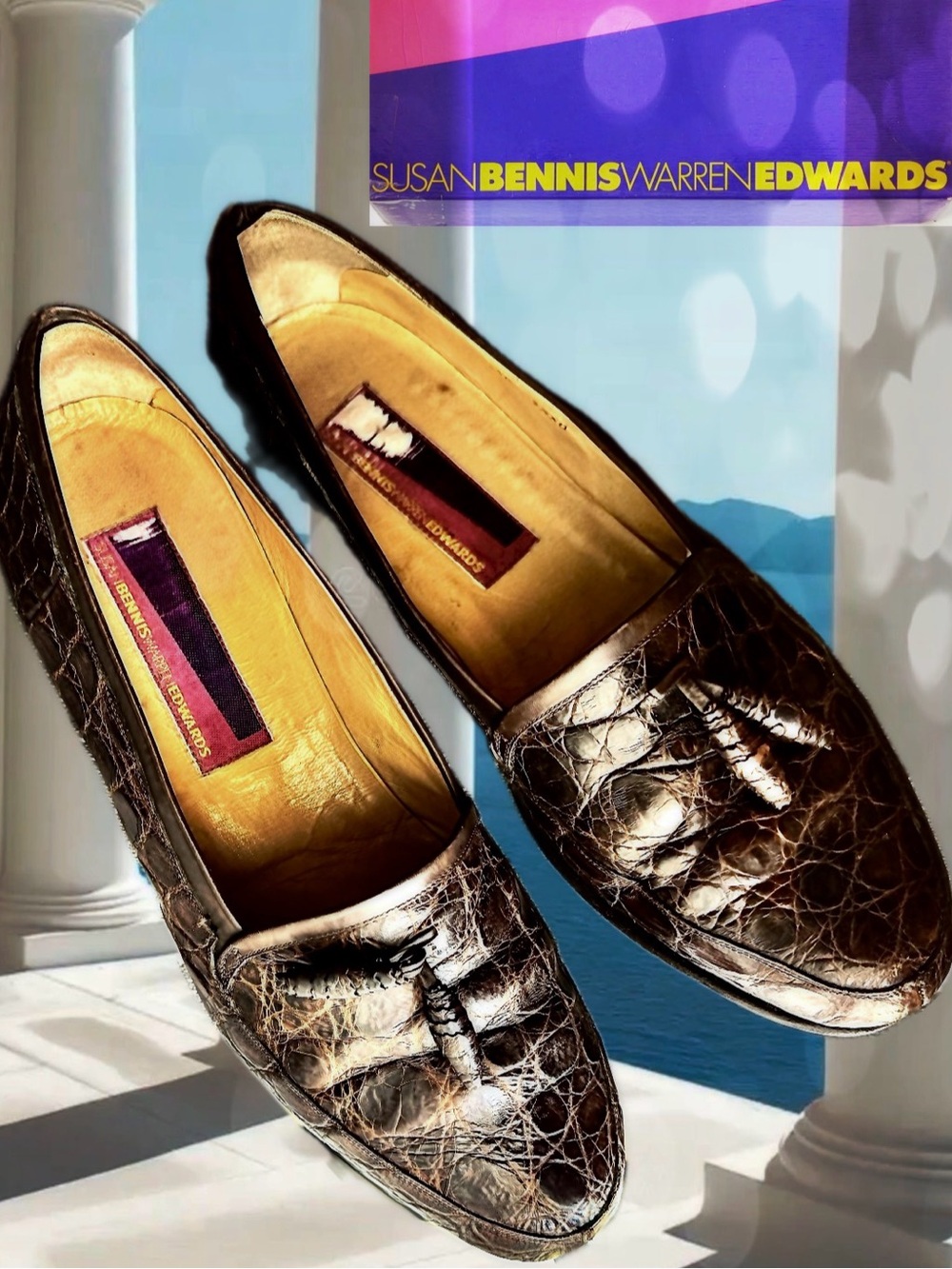 Susan Bennis/Warren Edwards Vintage Croc-Embossed Brown Loafers